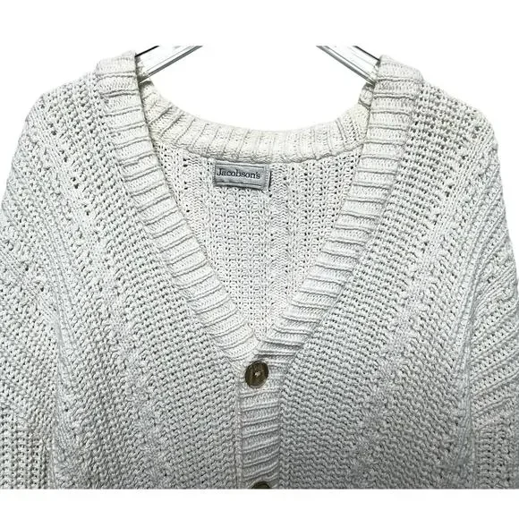 90s Vintage Jacobson's Ivory Knitted Grandpa Cardigan - Picture 2 of 8